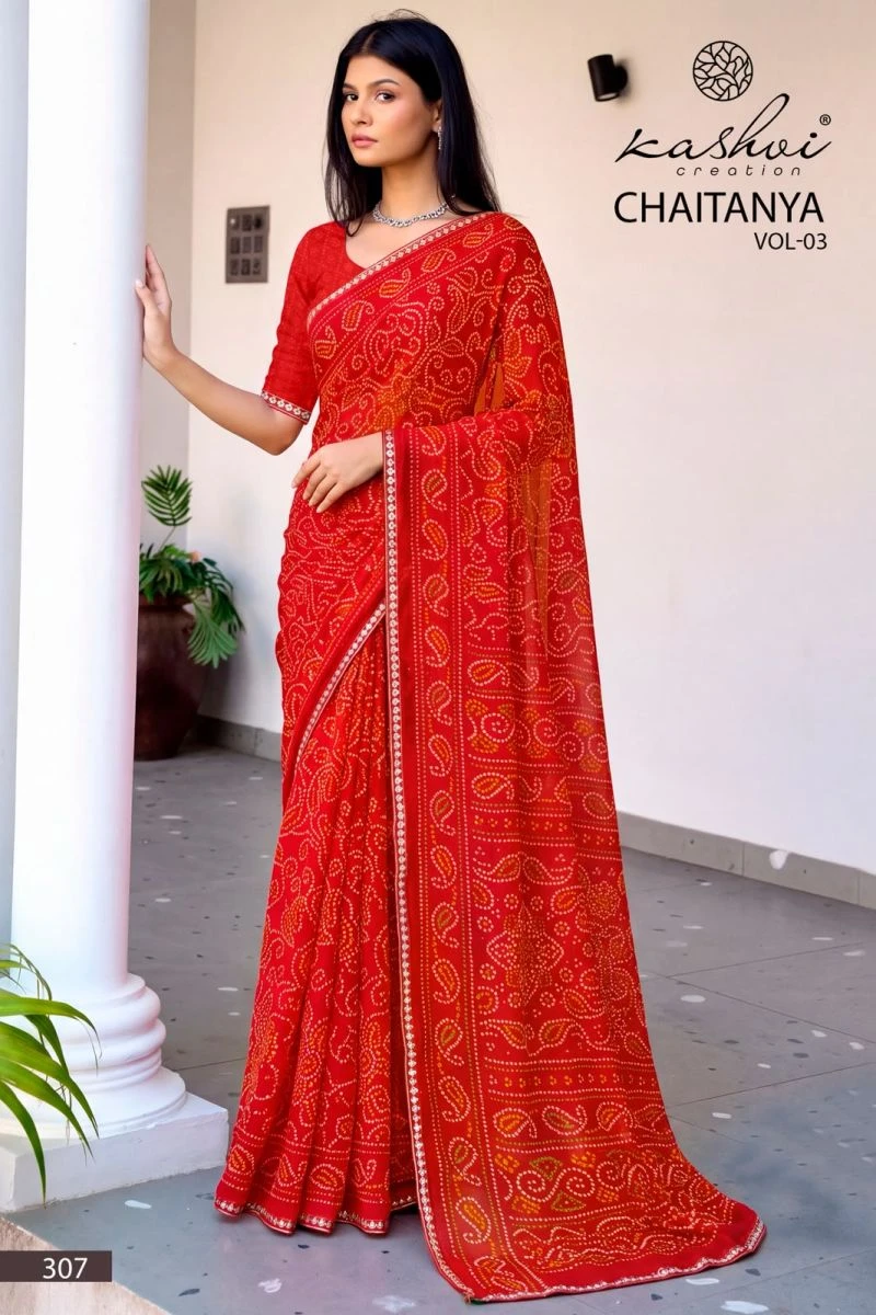 Kashvi Chaitanya Vol 3 Georgette Bandhani Fancy Border Saree Collection 8