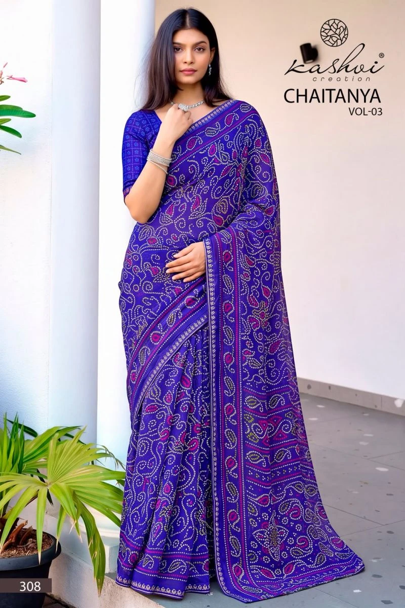 Kashvi Chaitanya Vol 3 Georgette Bandhani Fancy Border Saree Collection 9