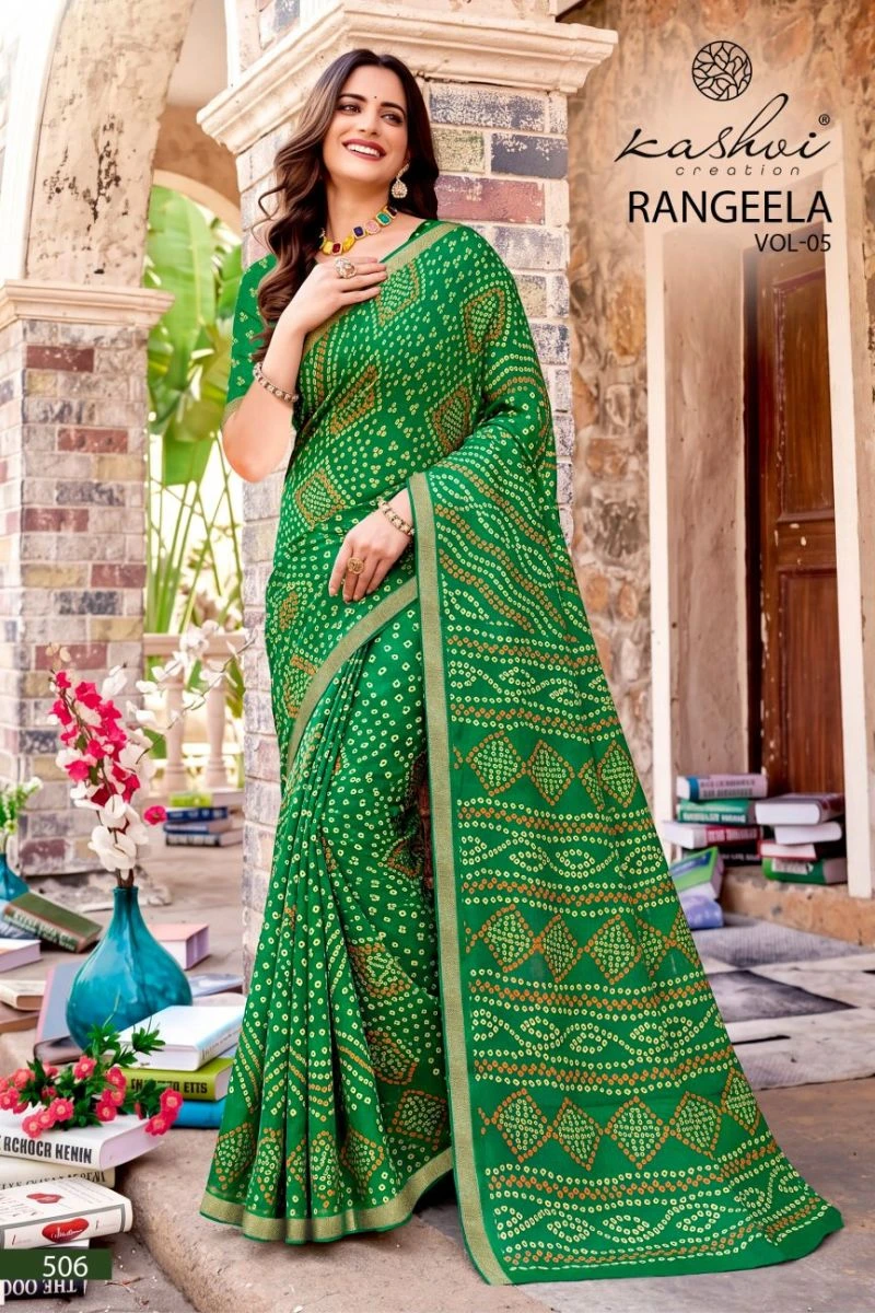 Kashvi Rangeela Vol 5 Dull Moss Printed Saree 4