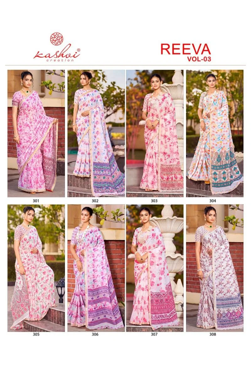 Kashvi Reeva Vol 3 Dull Moss Printed Saree Collection 10