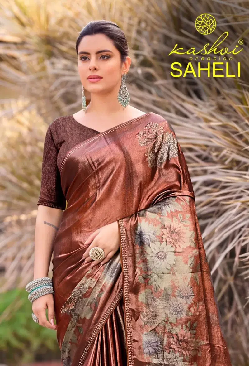Kashvi Saheli Vol 1 Shine Silk Digital Print With Jharkan Work Saree Collection
