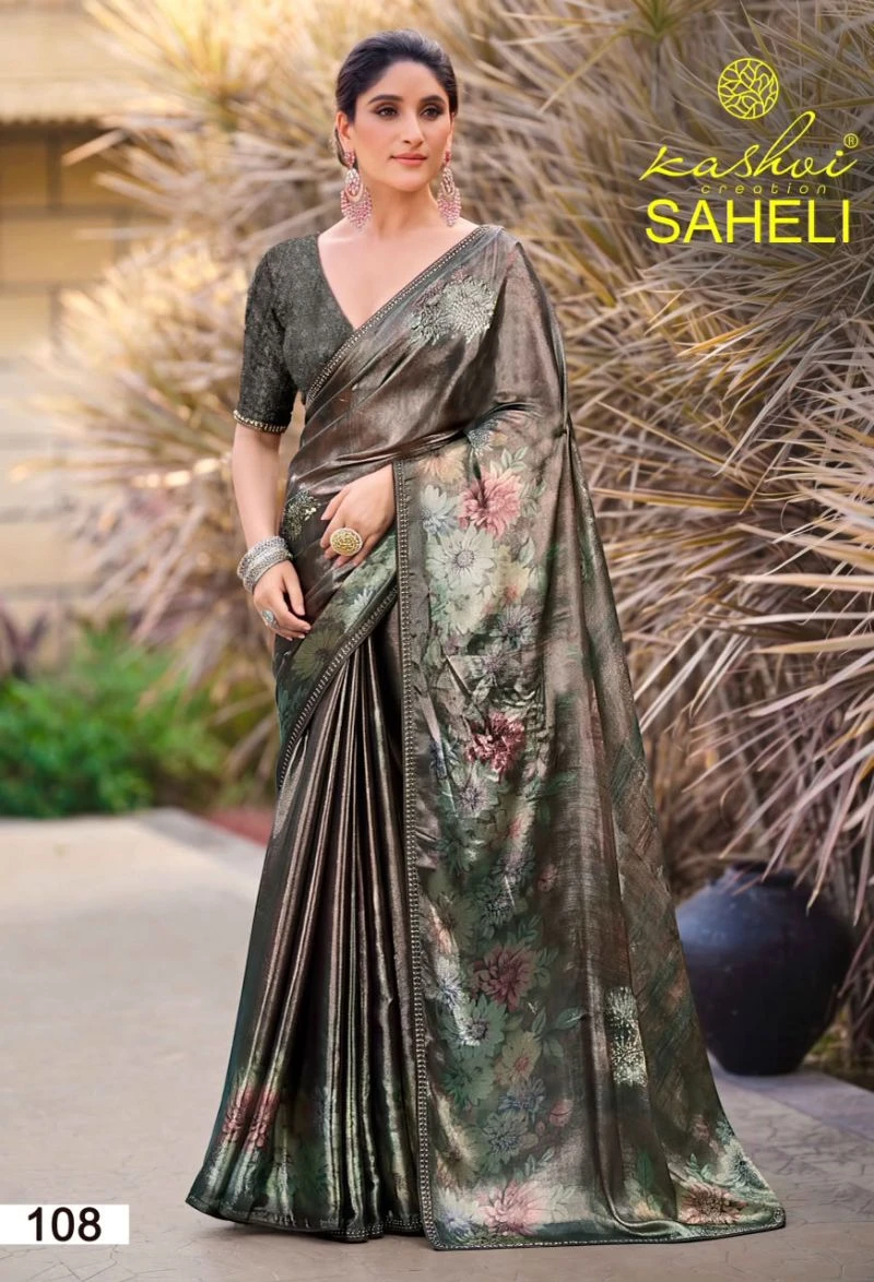 Kashvi Saheli Vol 1 Shine Silk Digital Print With Jharkan Work Saree Collection 3