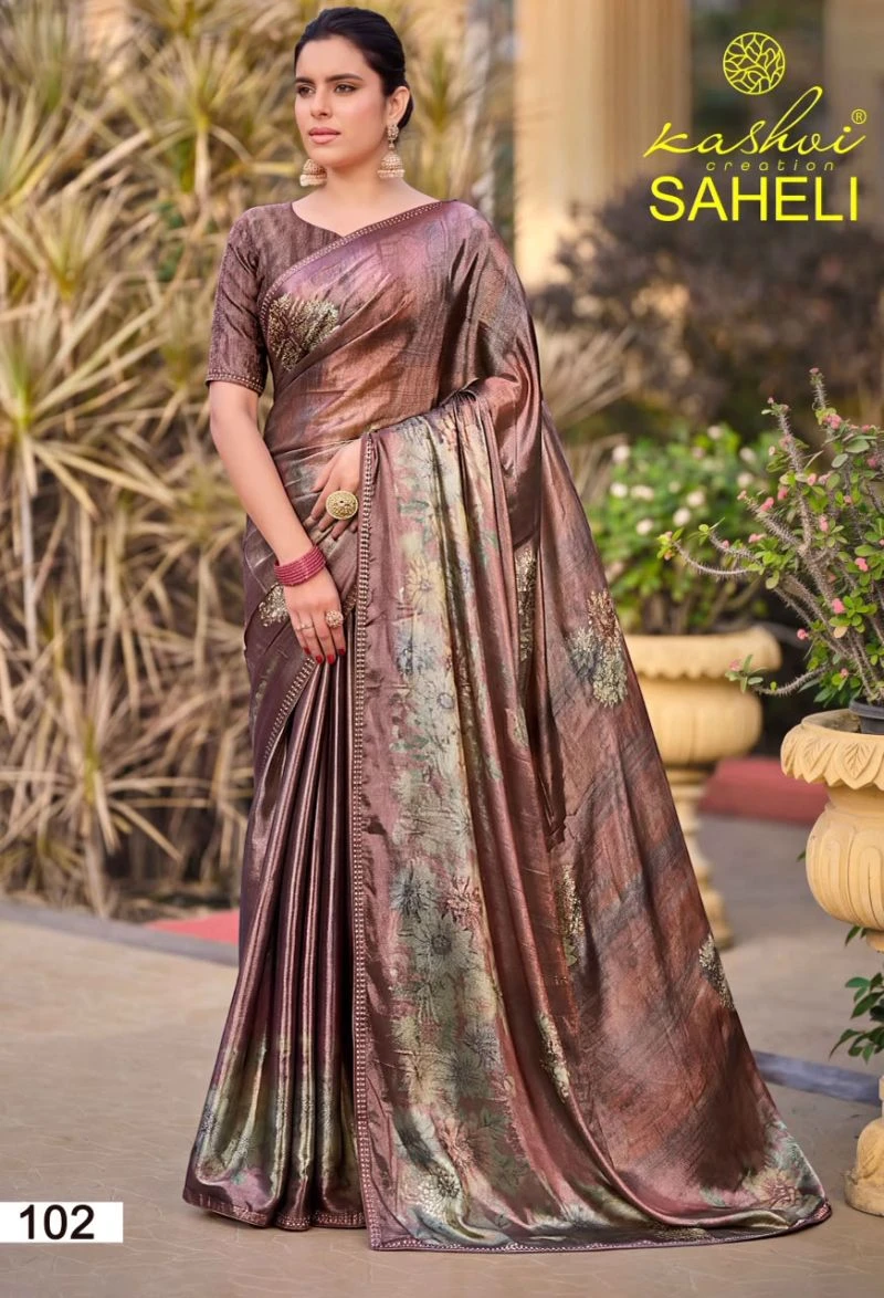 Kashvi Saheli Vol 1 Shine Silk Digital Print With Jharkan Work Saree Collection 4
