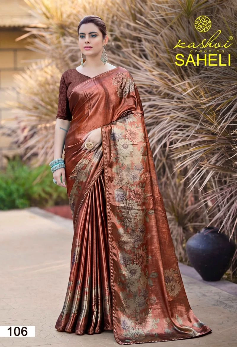 Kashvi Saheli Vol 1 Shine Silk Digital Print With Jharkan Work Saree Collection 5