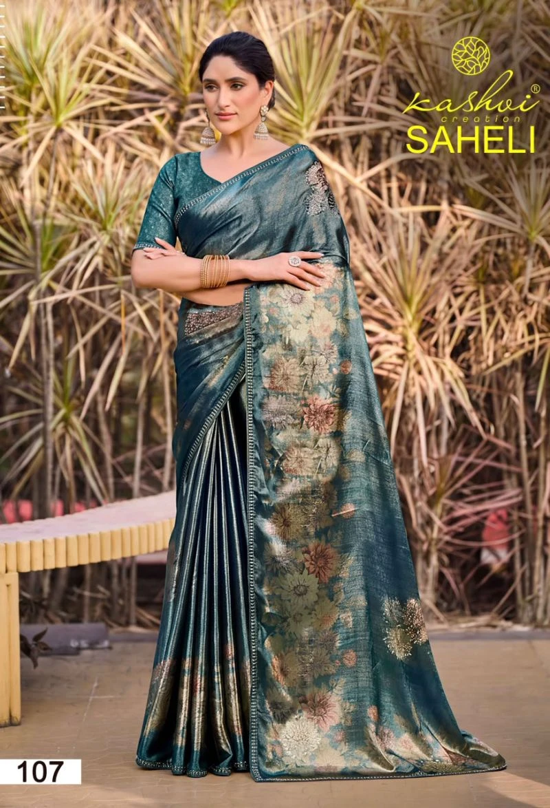Kashvi Saheli Vol 1 Shine Silk Digital Print With Jharkan Work Saree Collection 7