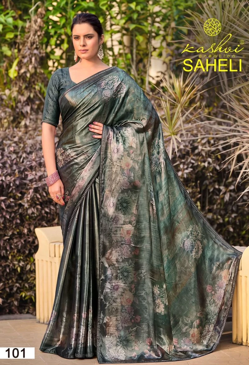 Kashvi Saheli Vol 1 Shine Silk Digital Print With Jharkan Work Saree Collection 8