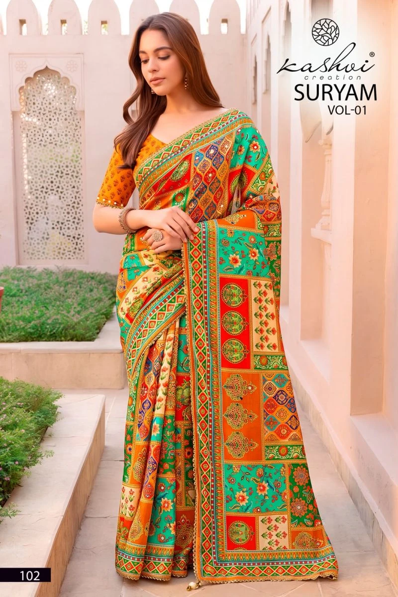Kashvi Suryam Vol 1 Chinon Digital Print Saree Collection 3