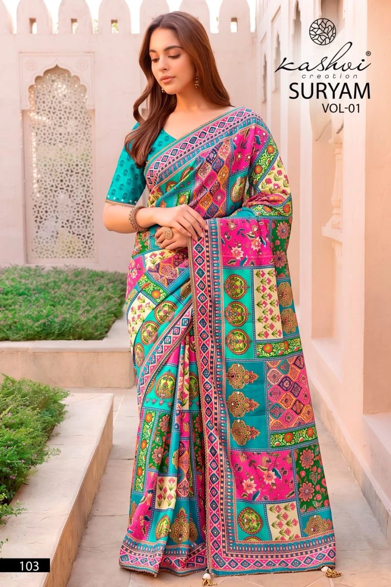 Kashvi Suryam Vol 1 Chinon Digital Print Saree Collection 4