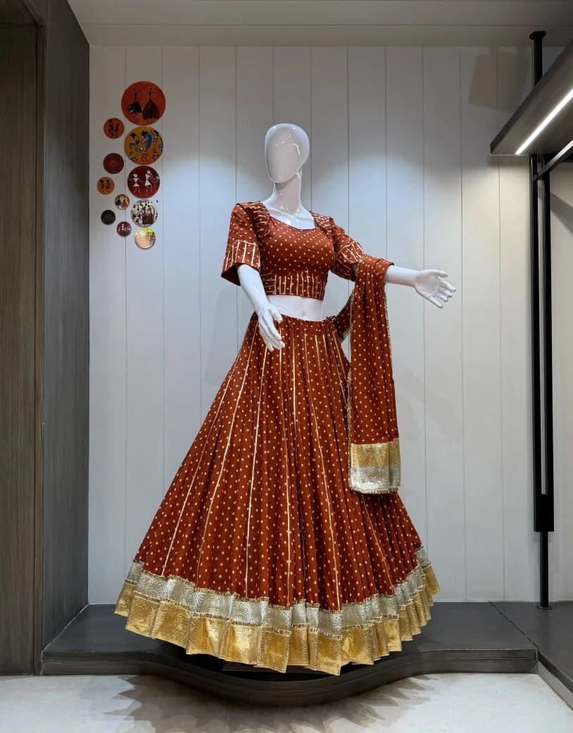 Kasuti Bandhni Pure Cambric Cotton Lehenga Choli With Heavy Lampi Border
