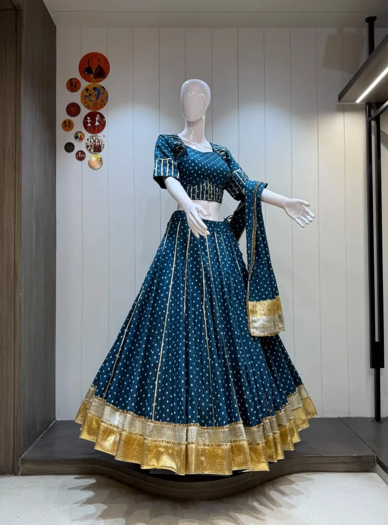 Kasuti Bandhni Pure Cambric Cotton Lehenga Choli With Heavy Lampi Border 4