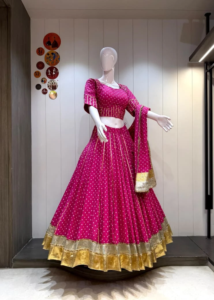 Kasuti Bandhni Pure Cambric Cotton Lehenga Choli With Heavy Lampi Border 5