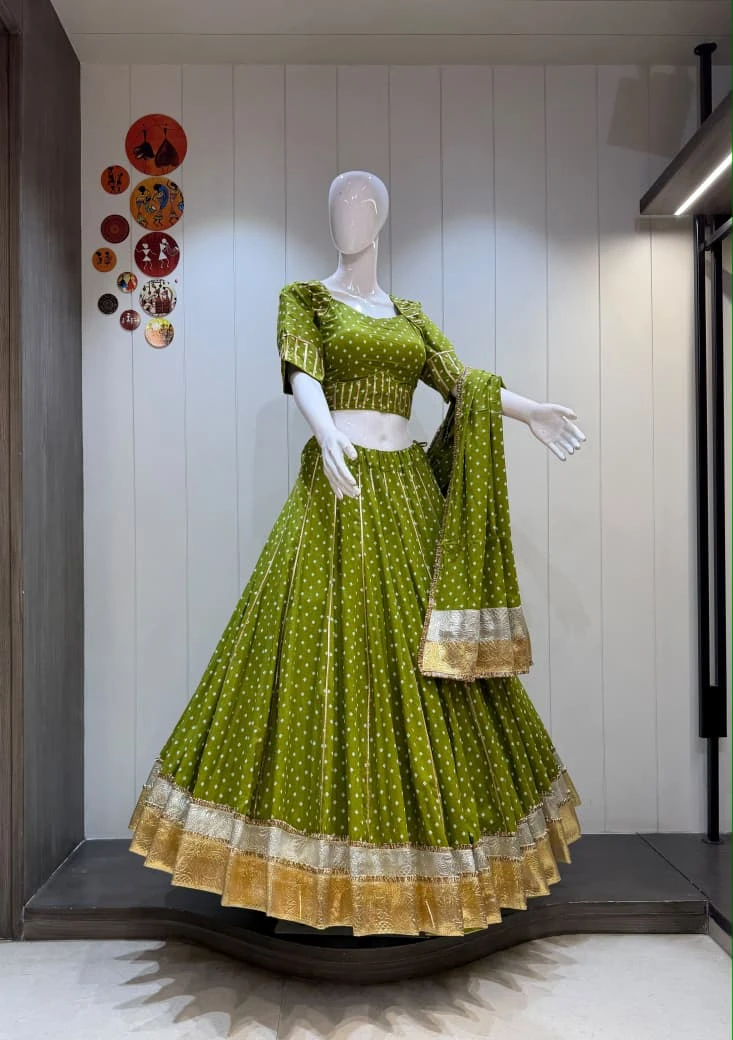 Kasuti Bandhni Pure Cambric Cotton Lehenga Choli With Heavy Lampi Border 7