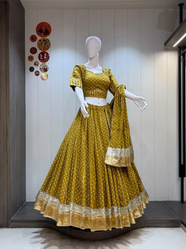 Kasuti Bandhni Pure Cambric Cotton Lehenga Choli With Heavy Lampi Border 8