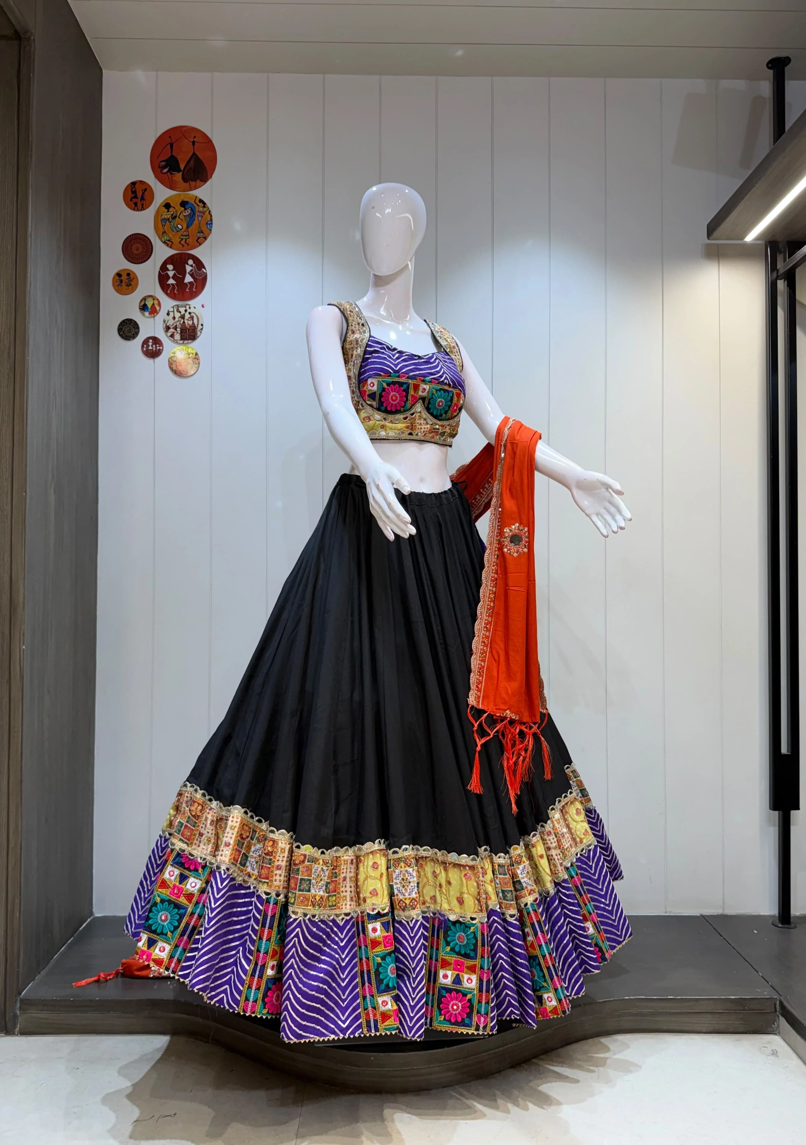 Katrina Roman Silk Cotton Lehenga Choli With Heavy Crape Silk Position Print Border 2