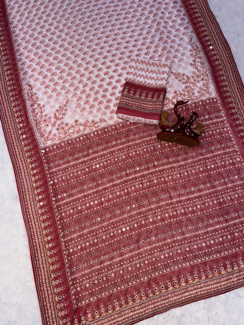 Kc 2160 Soft Faux Georgette Real Mirror Worked Premium Saree 1
