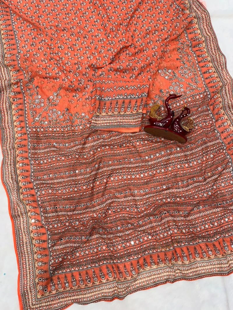 Kc 2160 Soft Faux Georgette Real Mirror Worked Premium Saree 10
