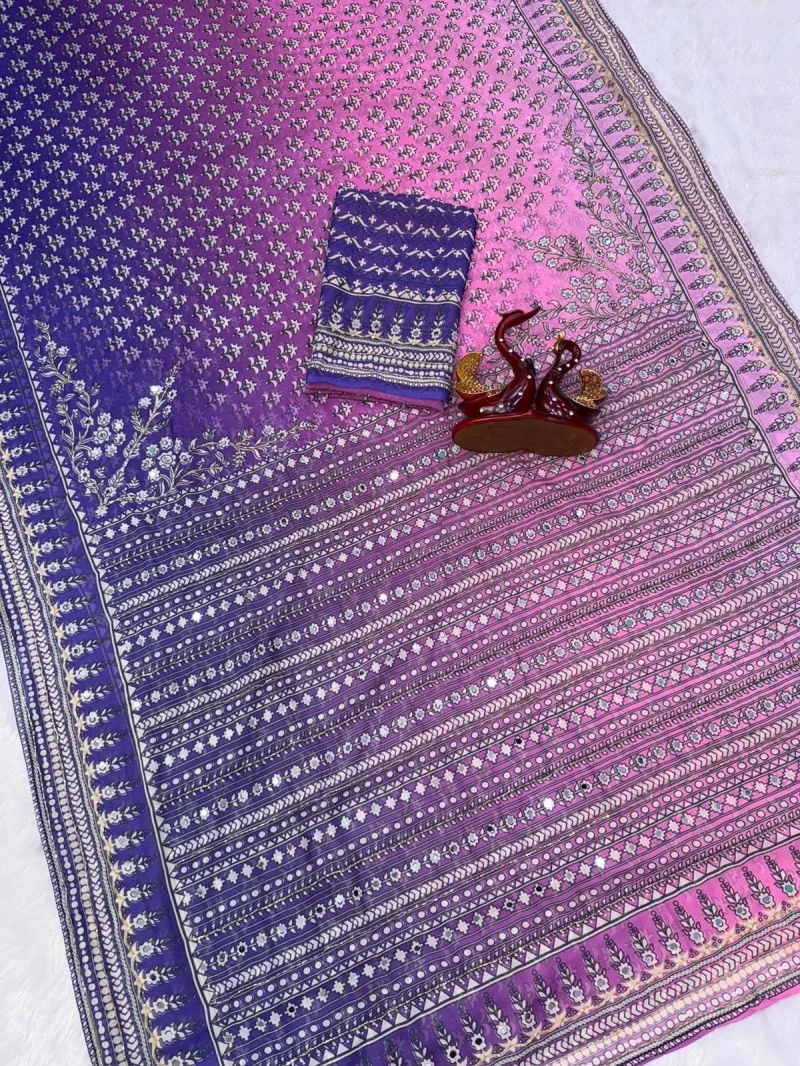Kc 2160 Soft Faux Georgette Real Mirror Worked Premium Saree 14