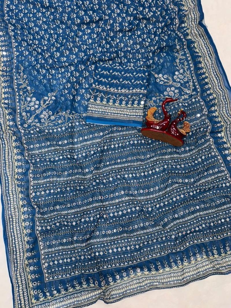 Kc 2160 Soft Faux Georgette Real Mirror Worked Premium Saree 4