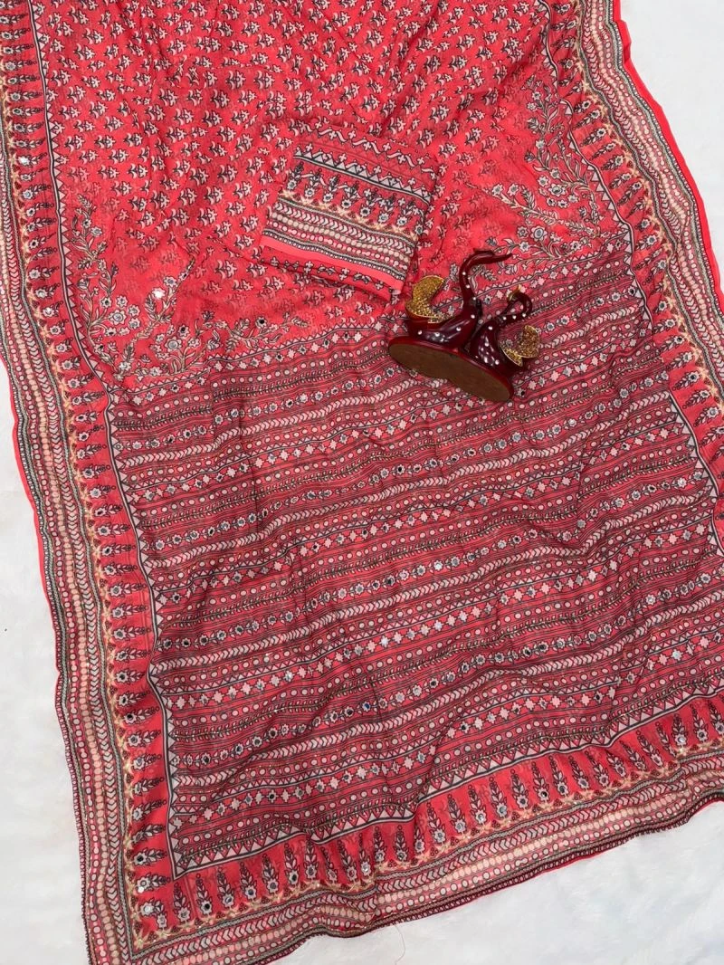 Kc 2160 Soft Faux Georgette Real Mirror Worked Premium Saree 5