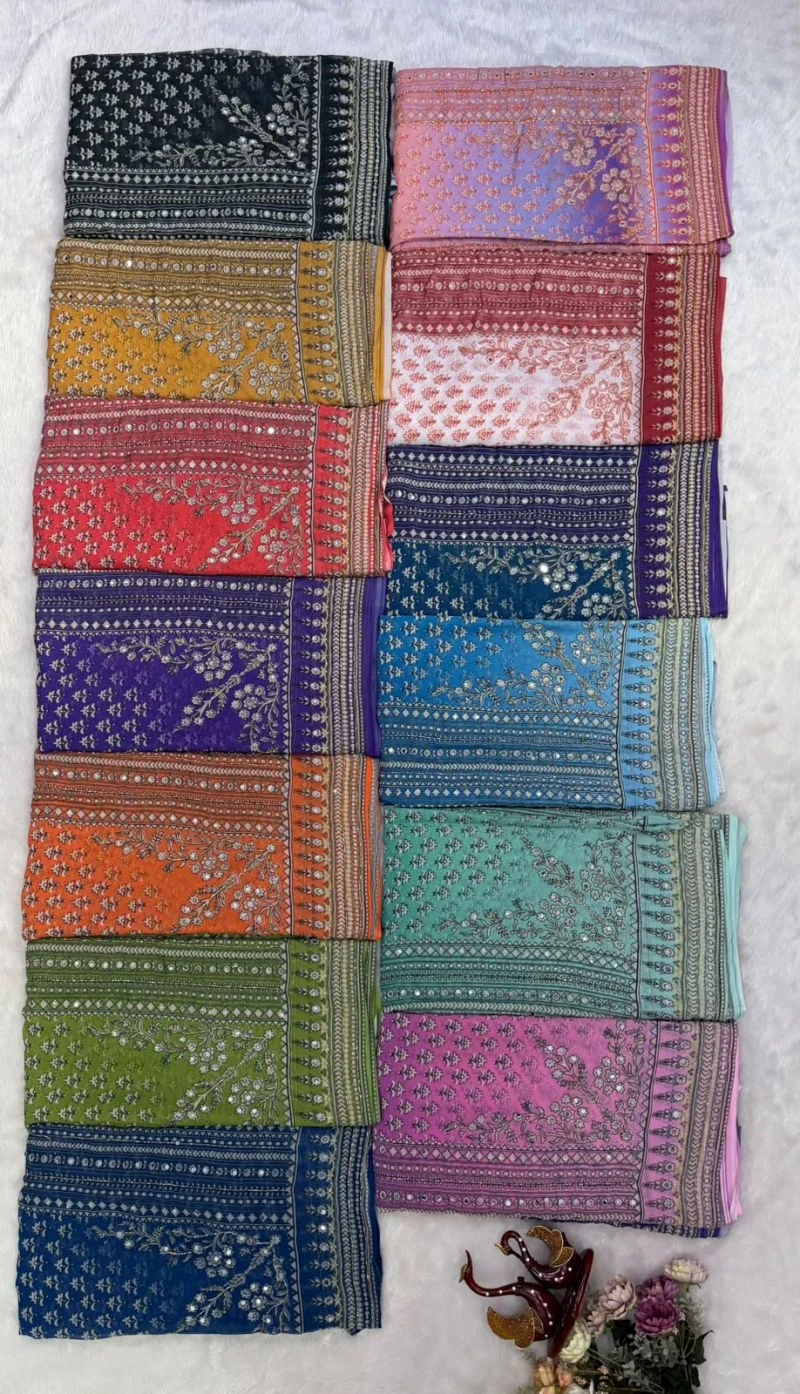 Kc 2160 Soft Faux Georgette Real Mirror Worked Premium Saree 7