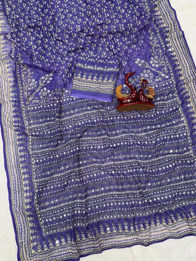 Kc 2160 Soft Faux Georgette Real Mirror Worked Premium Saree 8
