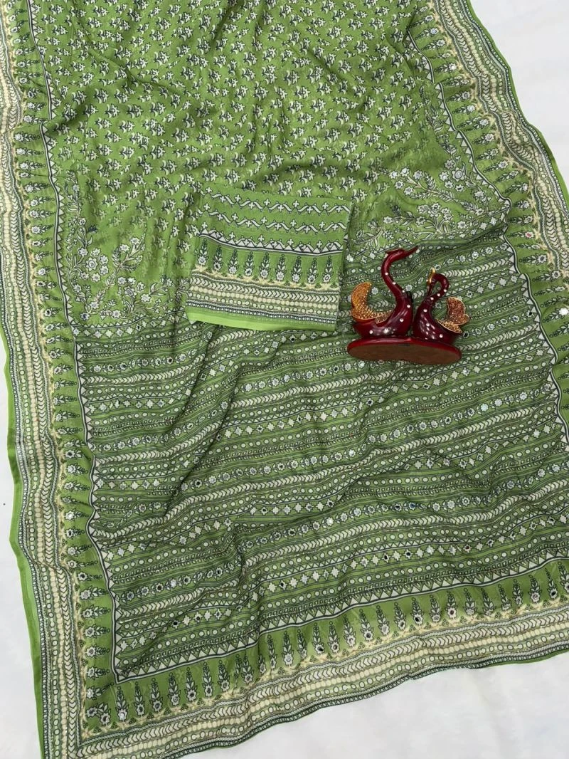 Kc 2160 Soft Faux Georgette Real Mirror Worked Premium Saree 9