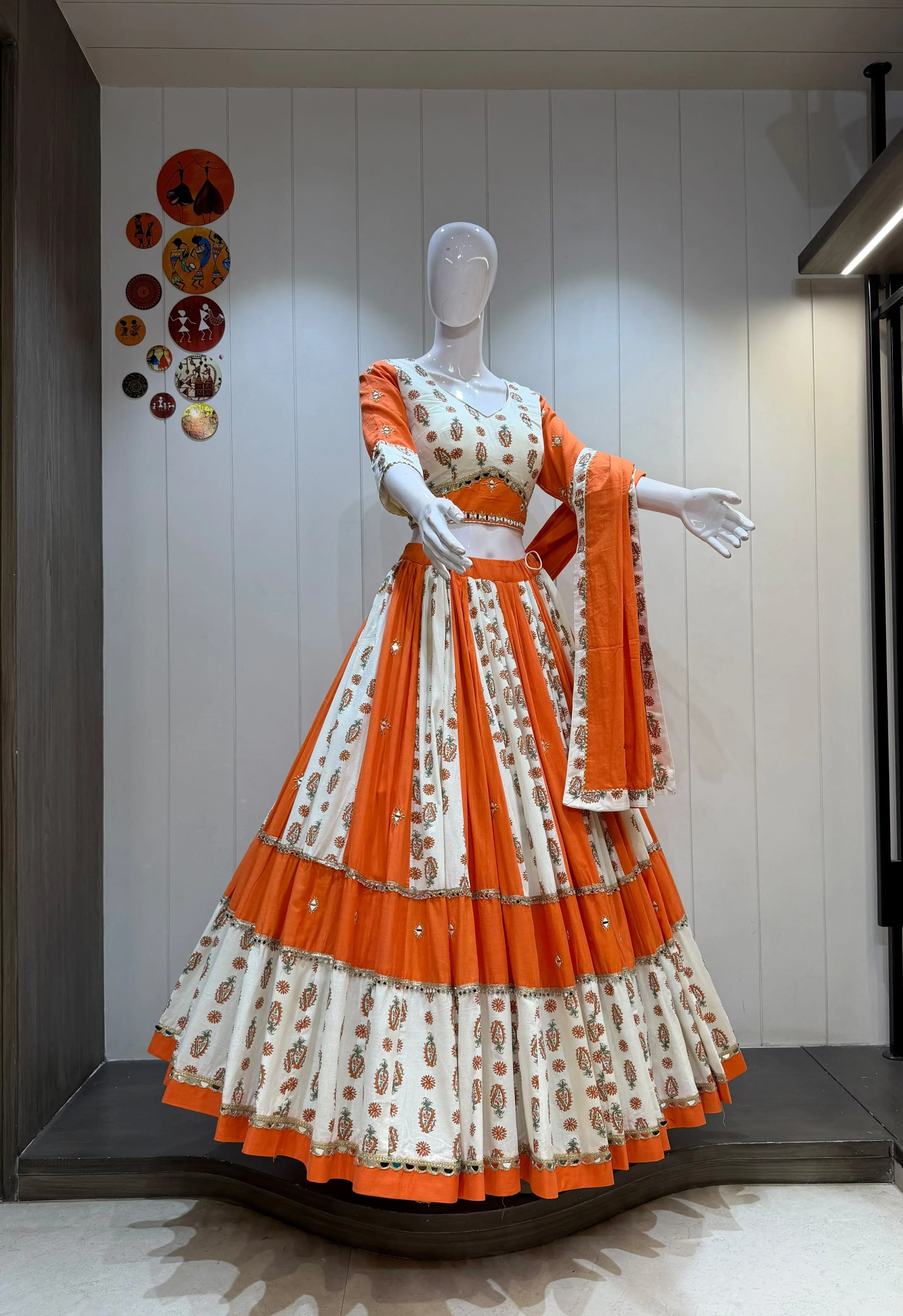 Kesar Mango Pure Cambric Cotton Lehenga Choli With Original Manual Mirror Work 2