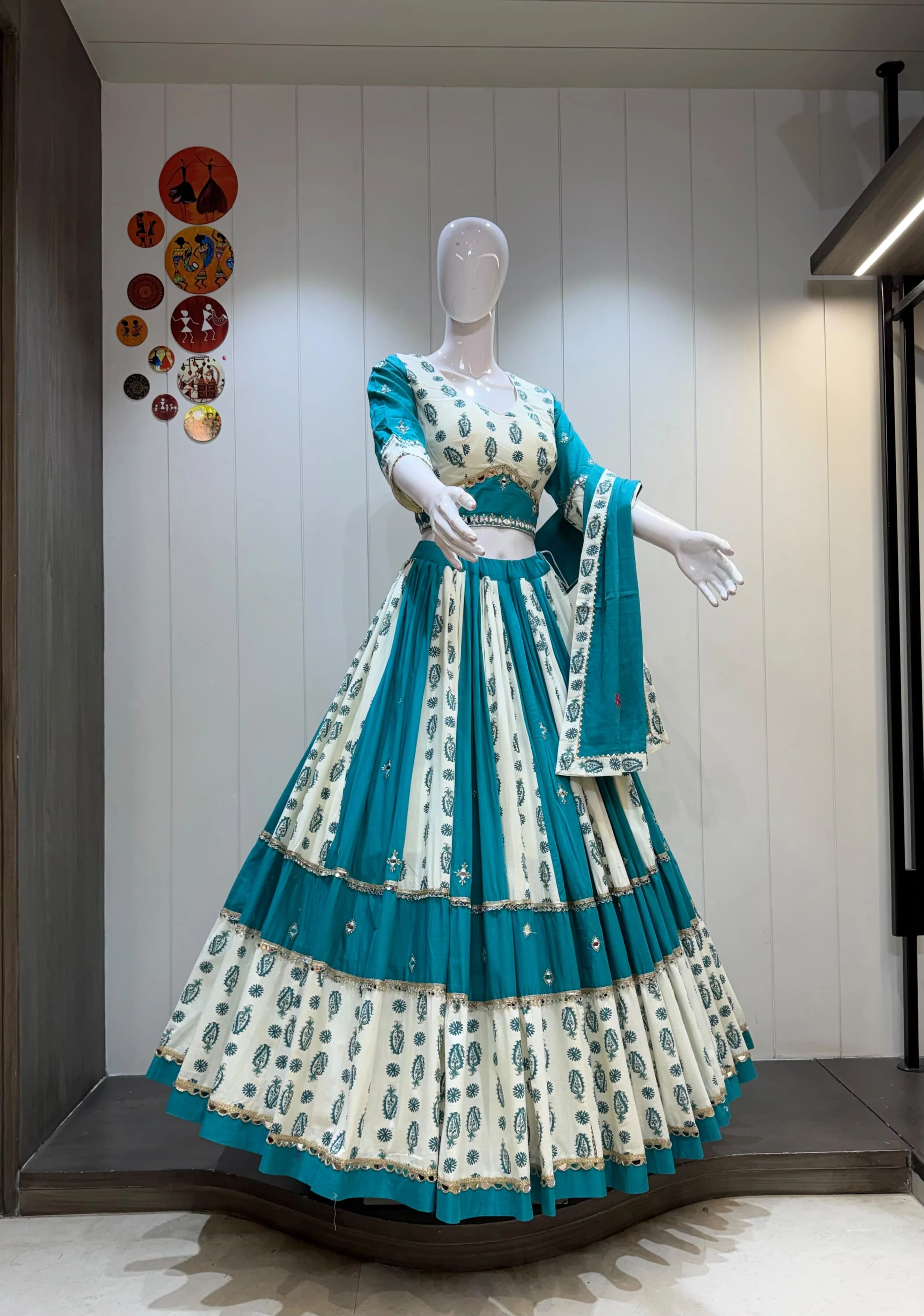 Kesar Mango Pure Cambric Cotton Lehenga Choli With Original Manual Mirror Work 3