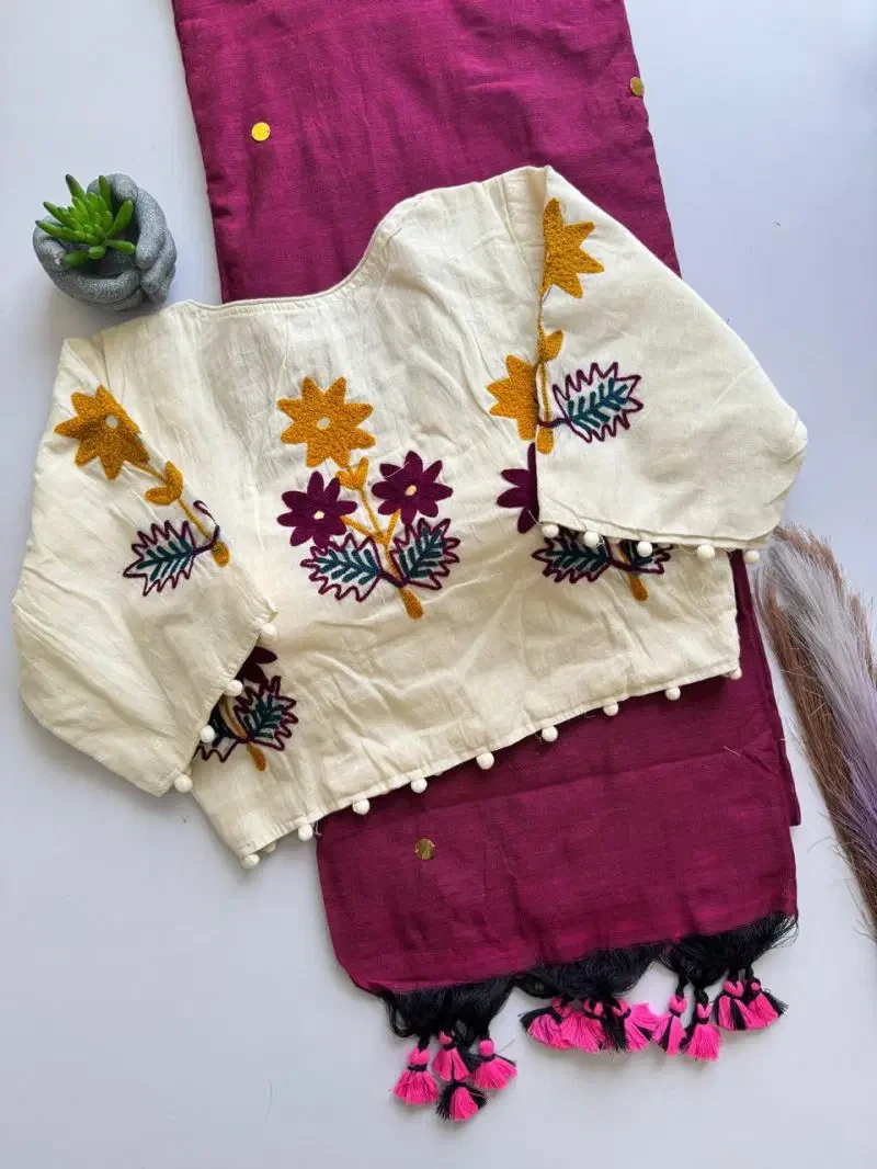Khadi Vol 52 Khadi Cotton Saree With Embroidered Blouse Collection 9