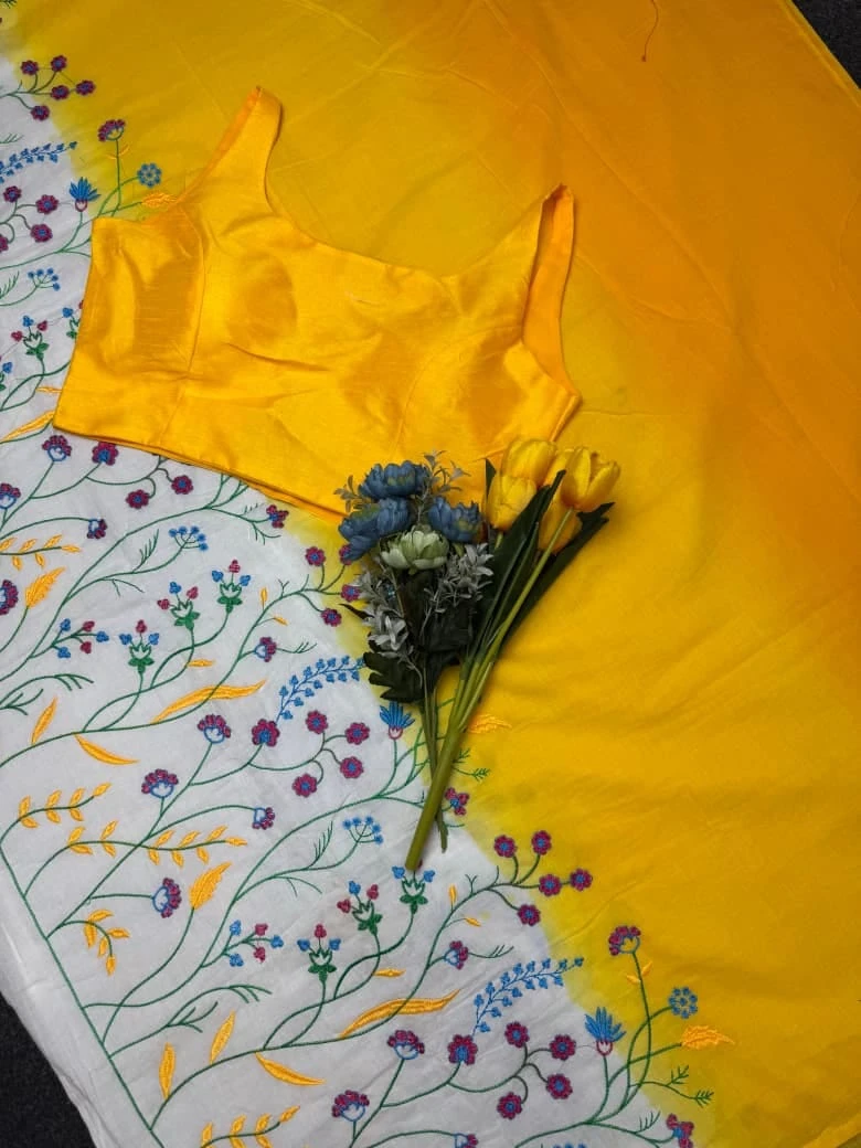 Khadi Vol 53 Mul Cotton Flower Work Saree With Banglori Silk Blouse Collection 3