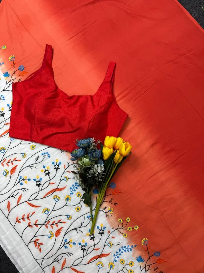 Khadi Vol 53 Mul Cotton Flower Work Saree With Banglori Silk Blouse Collection 4