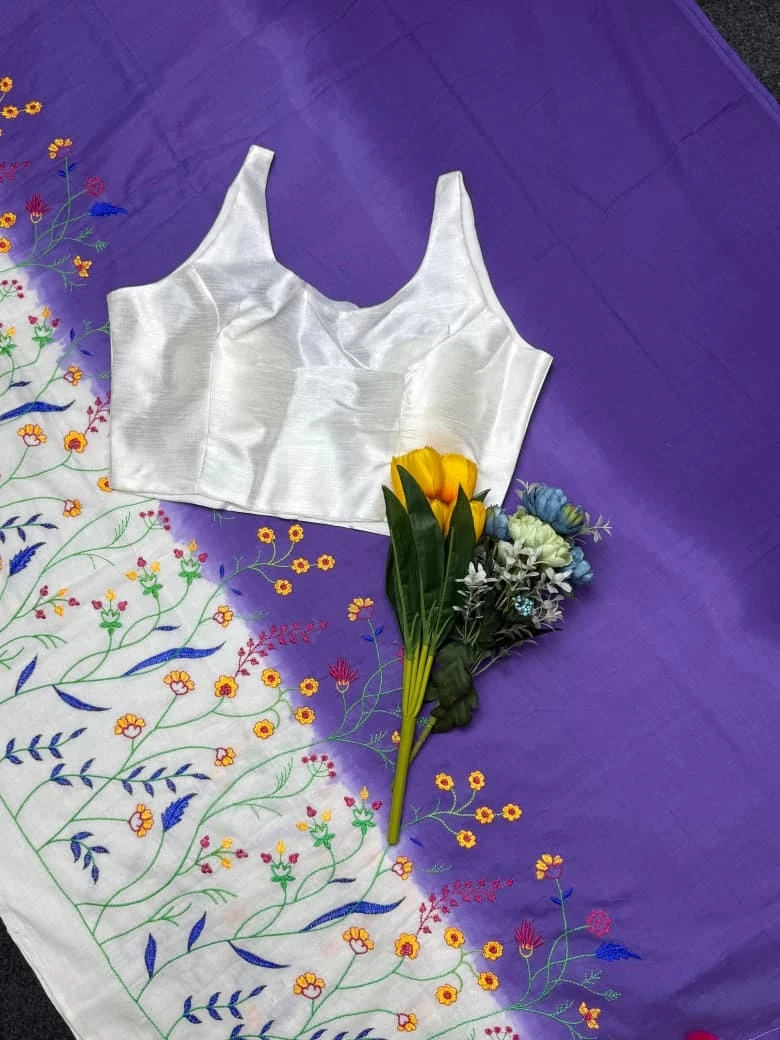 Khadi Vol 53 Mul Cotton Flower Work Saree With Banglori Silk Blouse Collection 7