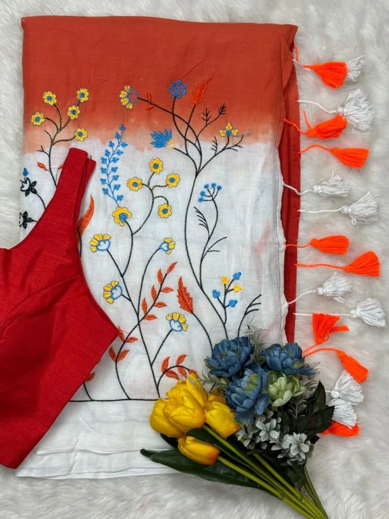 Khadi Vol 53 Mul Cotton Flower Work Saree With Banglori Silk Blouse Collection 8