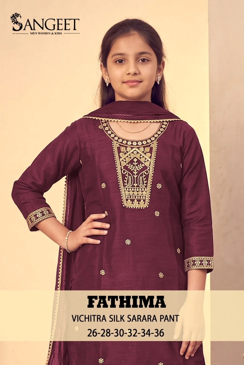 Kidswear Suit Wholesale Fathima In Vichitra Blooming Silk Fabric