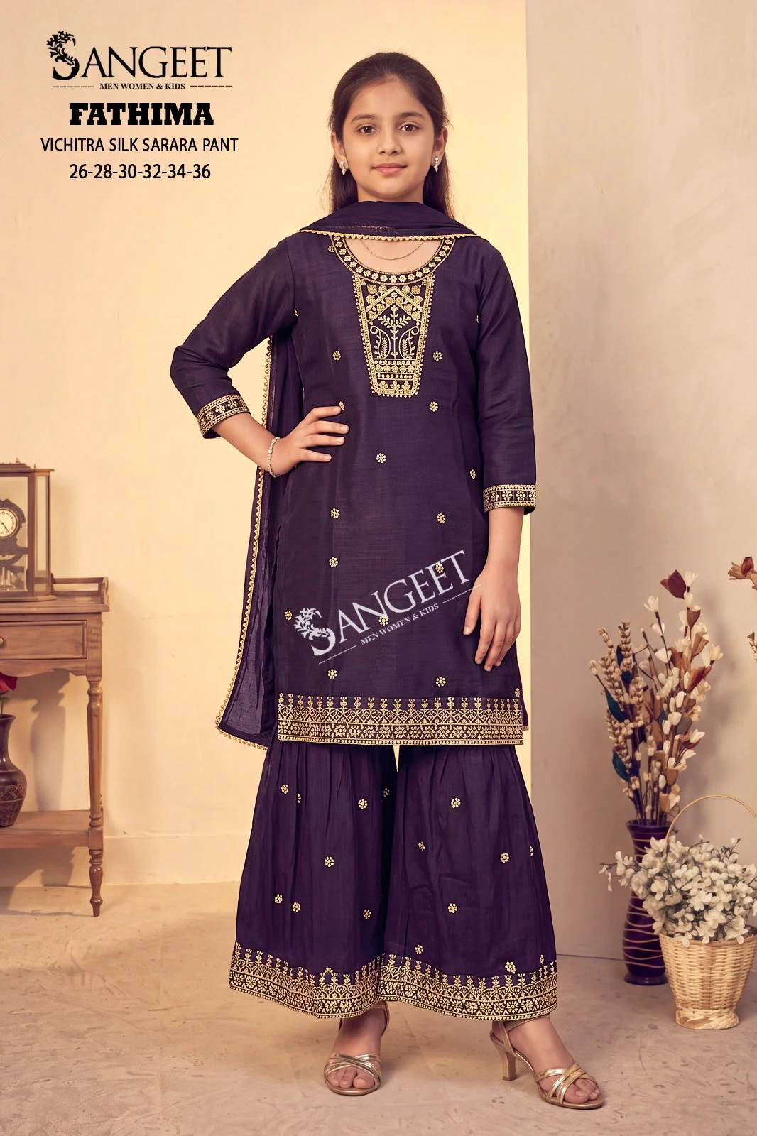 Kidswear Suit Wholesale Fathima In Vichitra Blooming Silk Fabric 2