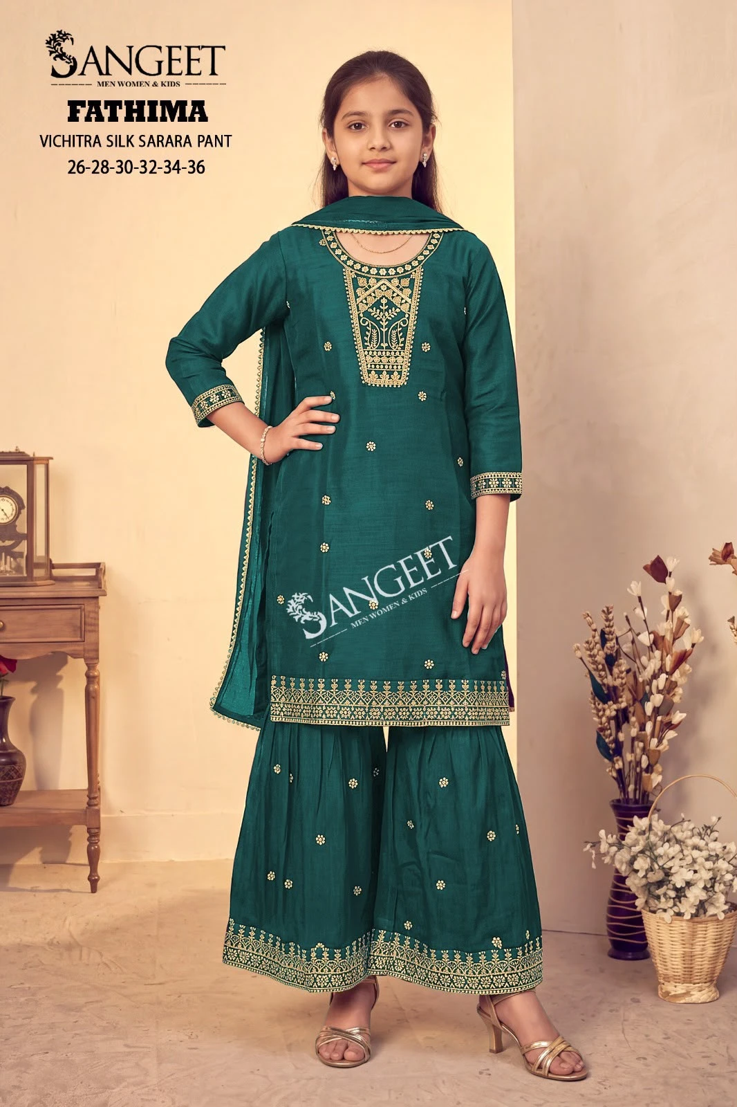 Kidswear Suit Wholesale Fathima In Vichitra Blooming Silk Fabric 6