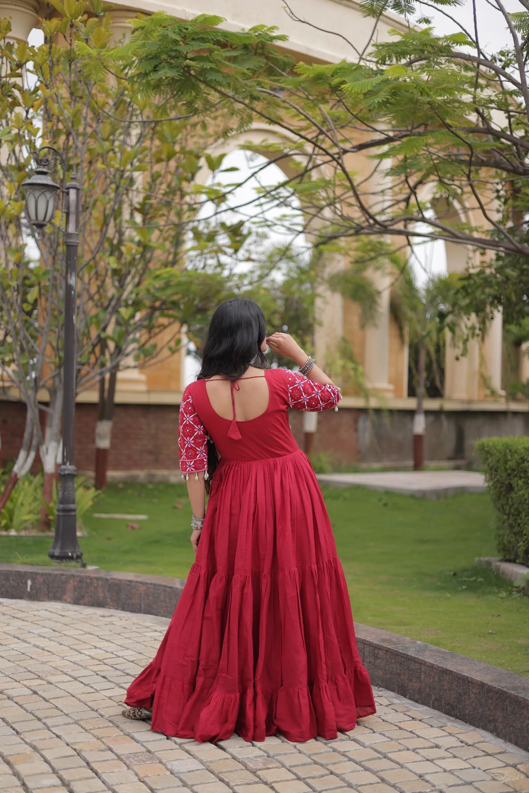 Kora Cotton Gown With Multi Thread Embroidery And Real Mirror Work 2
