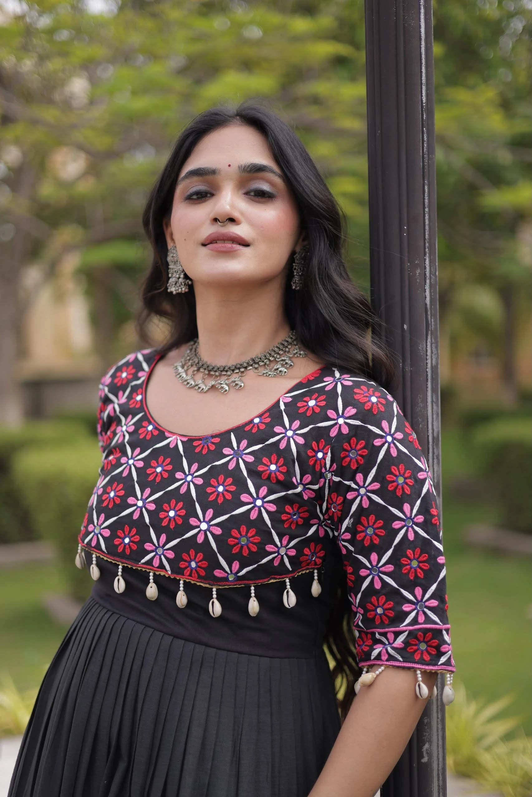 Kora Cotton Gown With Multi Thread Embroidery And Real Mirror Work 5