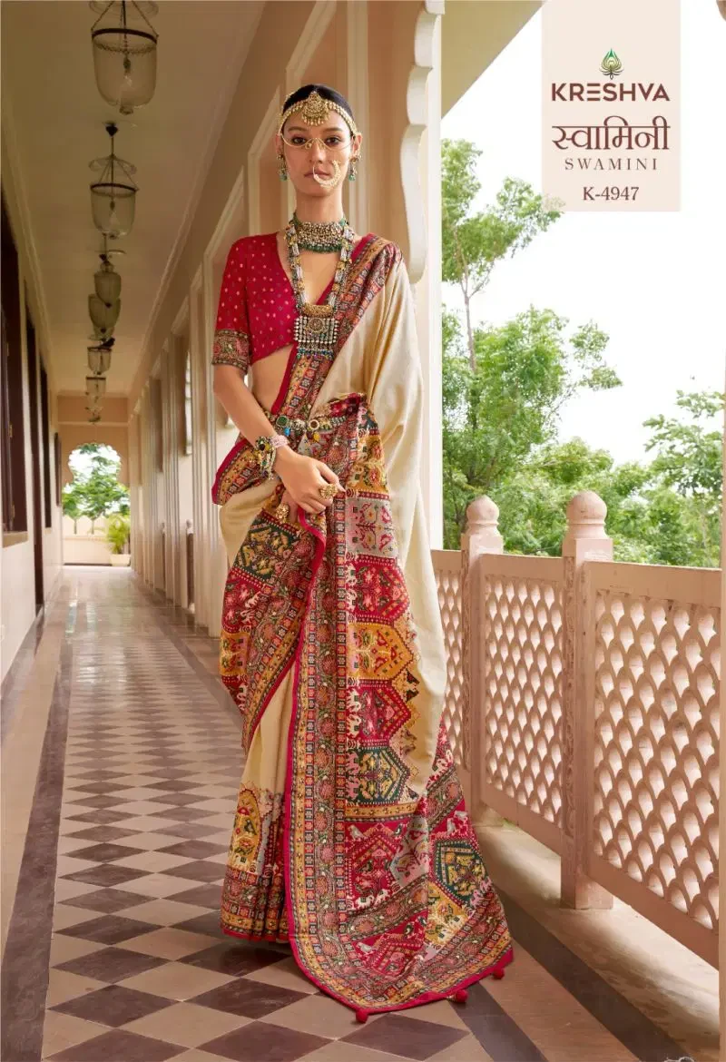 Kreshva Swamini Mercerized Silk Position Print Designer Saree Collection