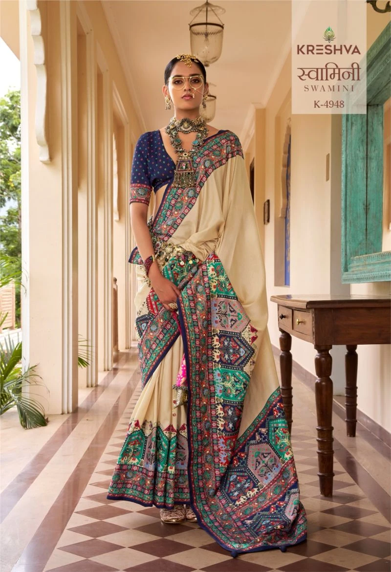 Kreshva Swamini Mercerized Silk Position Print Designer Saree Collection 2