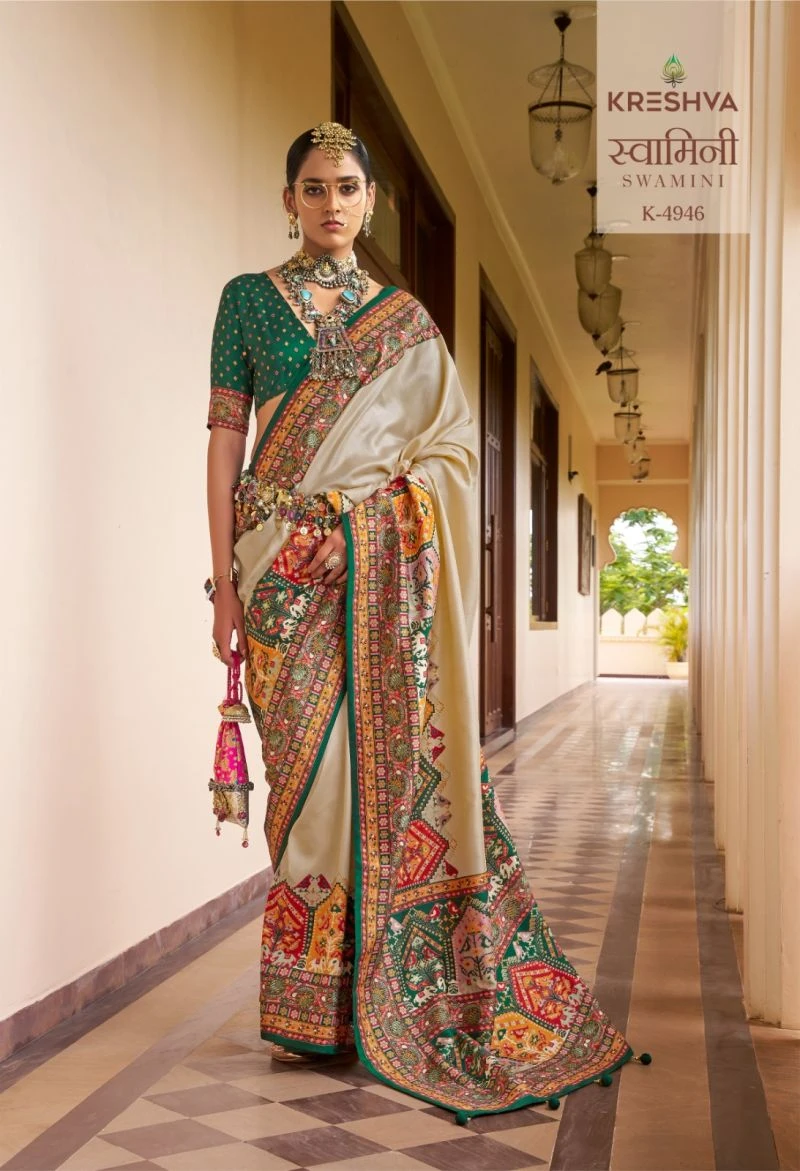 Kreshva Swamini Mercerized Silk Position Print Designer Saree Collection 3