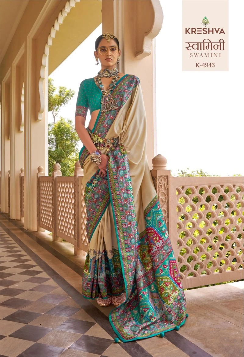 Kreshva Swamini Mercerized Silk Position Print Designer Saree Collection 4