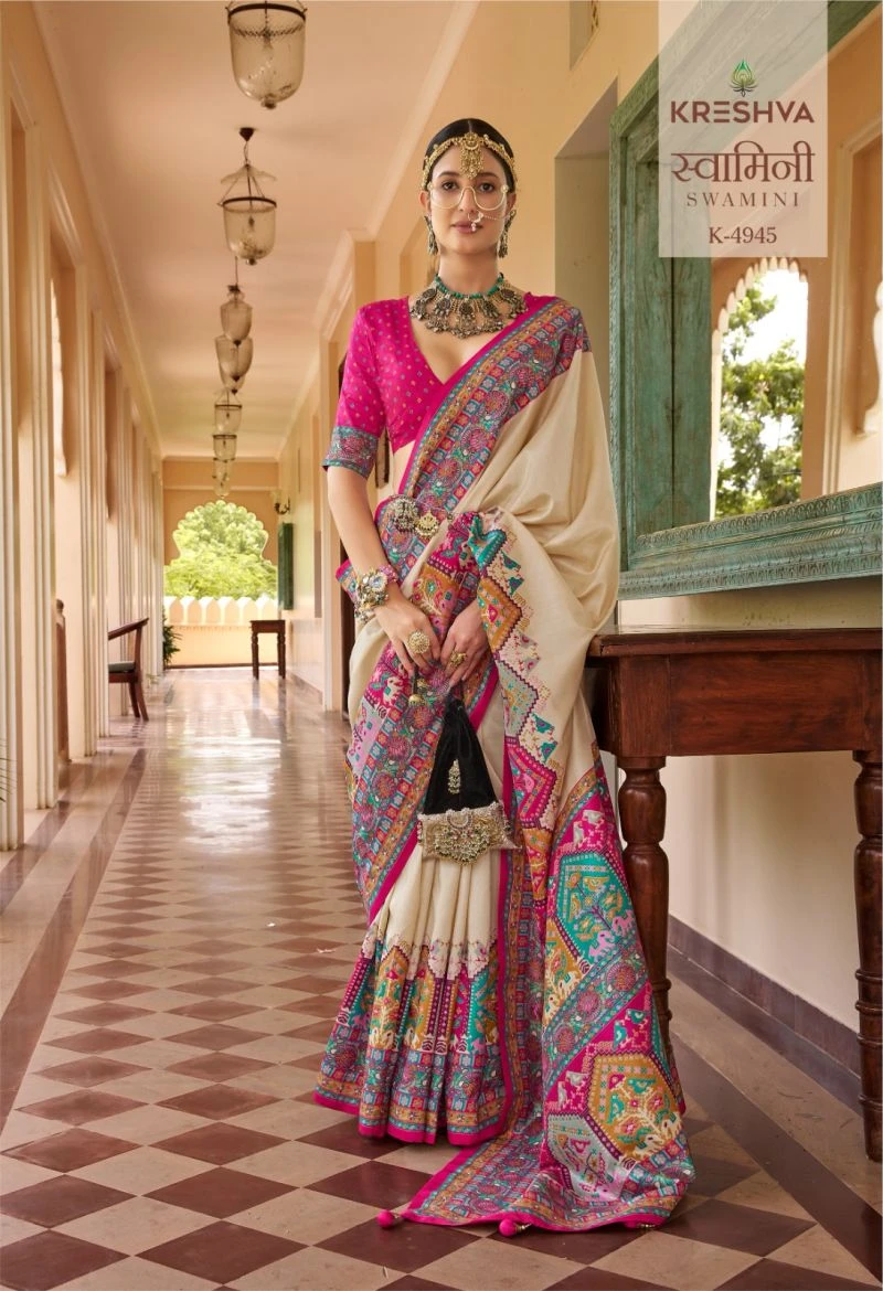 Kreshva Swamini Mercerized Silk Position Print Designer Saree Collection 6