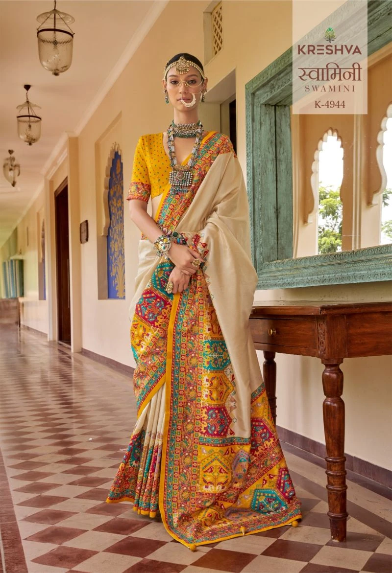 Kreshva Swamini Mercerized Silk Position Print Designer Saree Collection 7