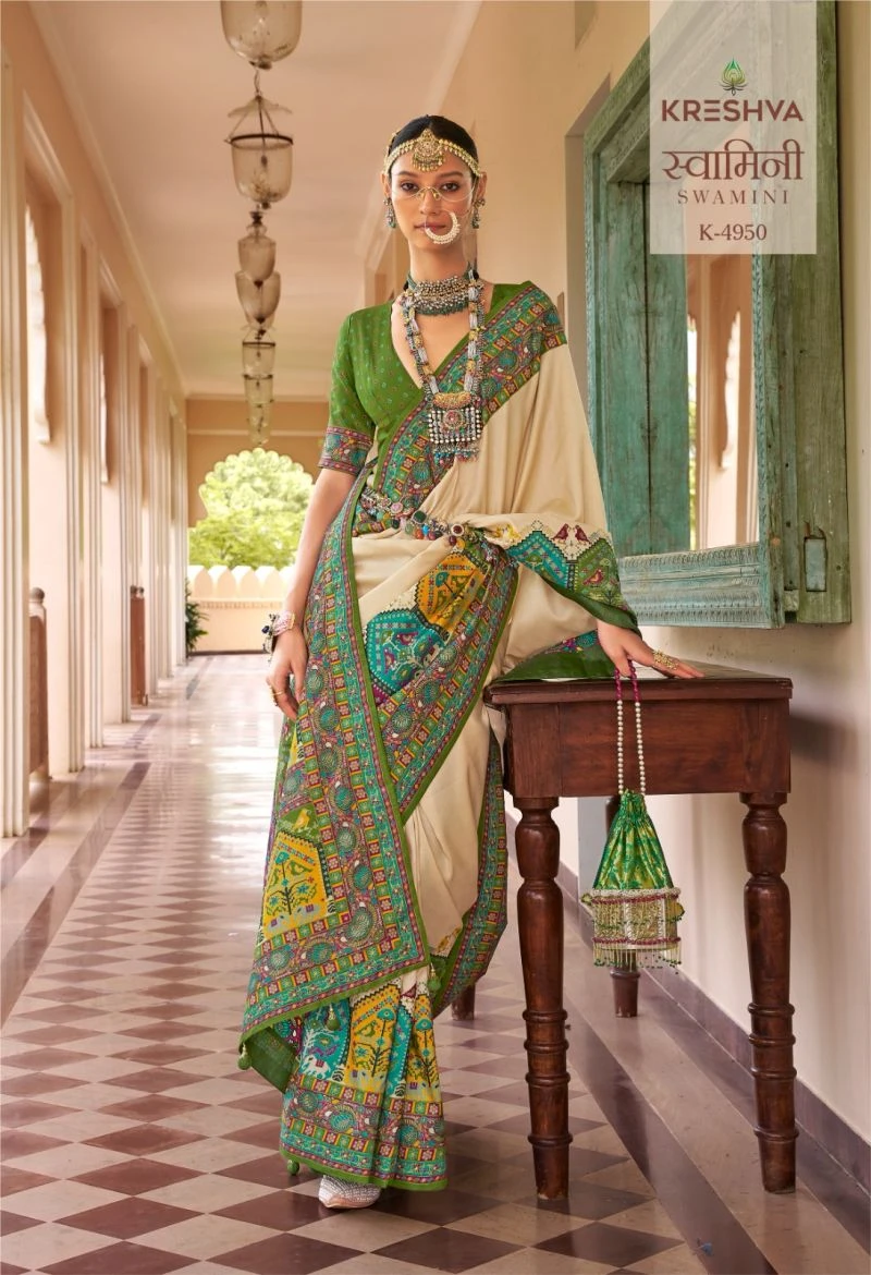Kreshva Swamini Mercerized Silk Position Print Designer Saree Collection 8