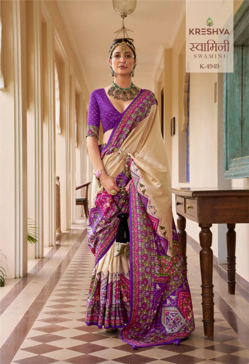 Kreshva Swamini Mercerized Silk Position Print Designer Saree Collection 9