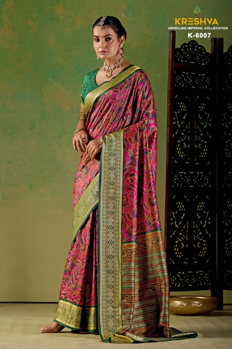 Kreshva Varnika Pv Silk Viscose Weaving Digital Printed Saree Collection 2