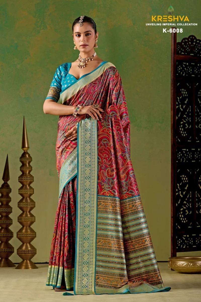 Kreshva Varnika Pv Silk Viscose Weaving Digital Printed Saree Collection 3