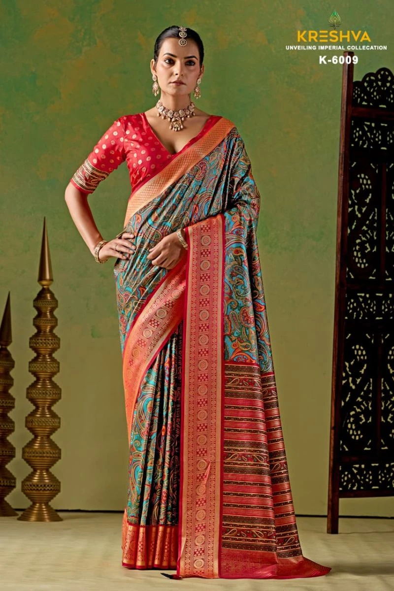Kreshva Varnika Pv Silk Viscose Weaving Digital Printed Saree Collection 4