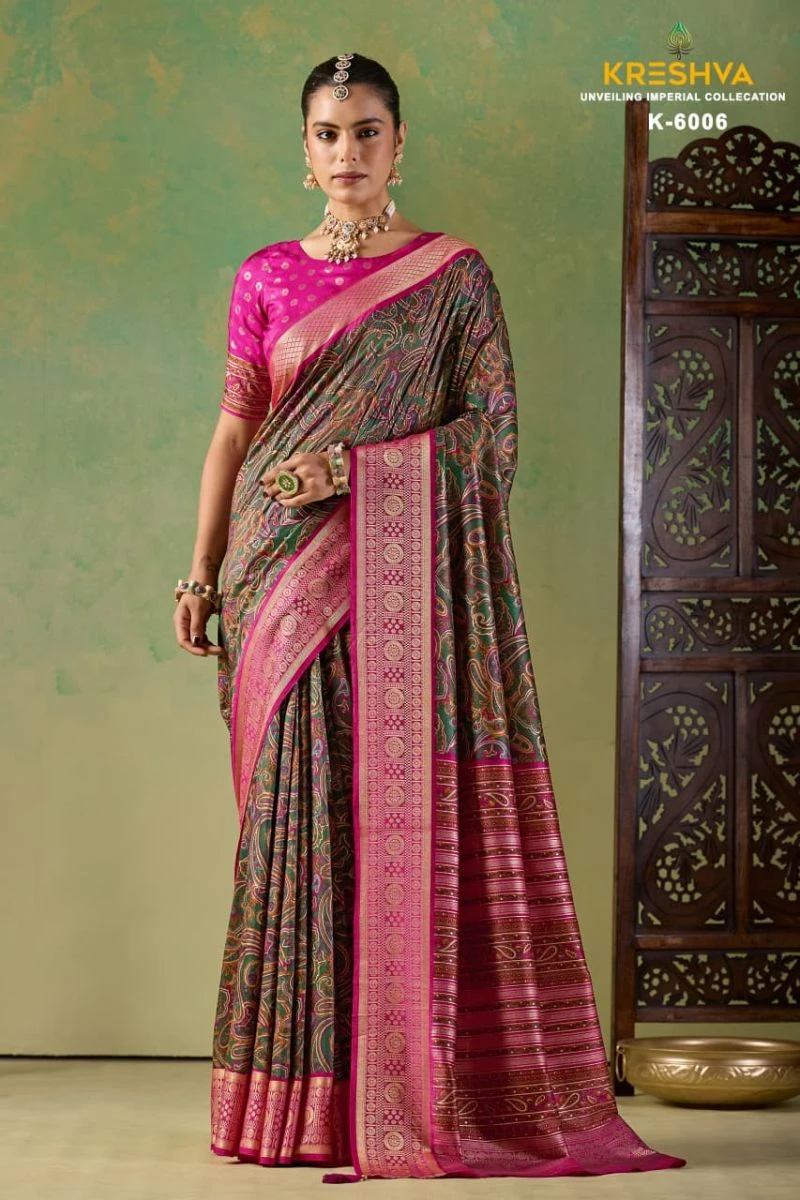 Kreshva Varnika Pv Silk Viscose Weaving Digital Printed Saree Collection 5
